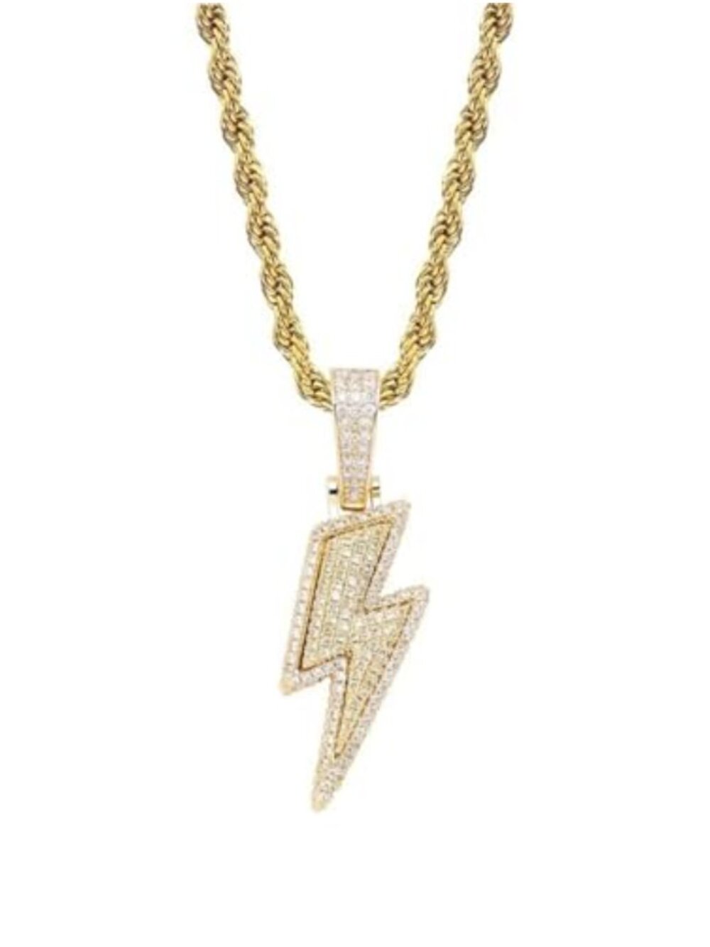 Stainless Steel Lightning Bolt Pendant Necklace Cubic Zirconia Hip Hop